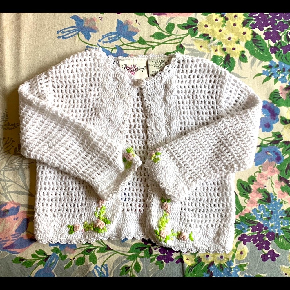 Vintage Embroidered Crochet Baby Cardigan